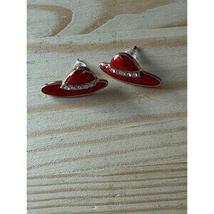 Red Cowboy Red Hat Society Stud Earrings With Rhinestones Accents